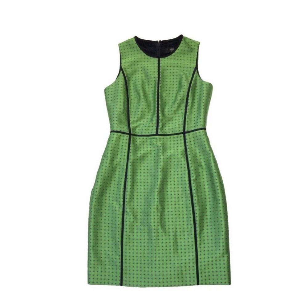NWT J.Crew Paneled Sheath in Green Navy White Foulard Print Sleeveless Dress 2